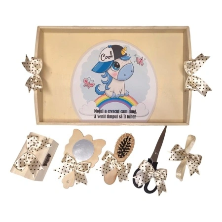 Set tava mot tema Unicorn, baietel 1 an, fundite crem / ivoire, Denikos® TV056 - Img 2