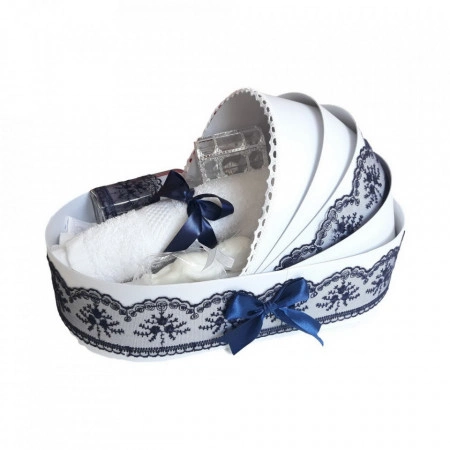 Trusou botez complet, in landou, decor elegant cu dantela bleumarin Denikos® 146 - Img 2