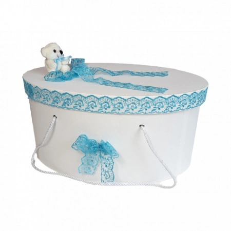 Cutie trusou botez dantela turcoaz si ursulet, Denikos® 179 - Img 2
