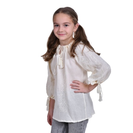 Ie nationala, eleganta, fetita, Crem, broderie Crem, marime unica, 7-10 Ani, Denikos®TD222 - Img 2