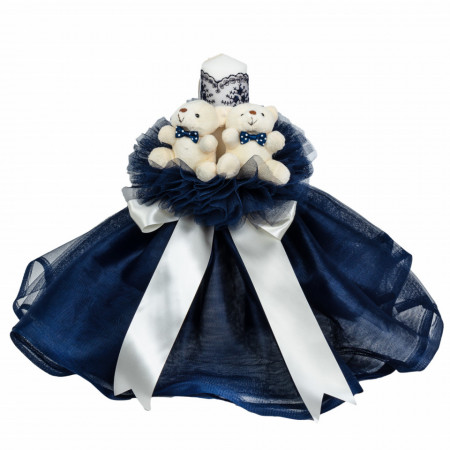 Lumanare botez cu tul, decor bleumarin si ursuleti, Denikos® 531