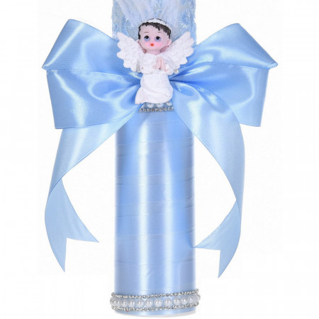 Set botez cochet, lumanare dantela, margelute si ingeras si trusou botez asortat, decor Bleu, Denikos® C9311 - Img 4