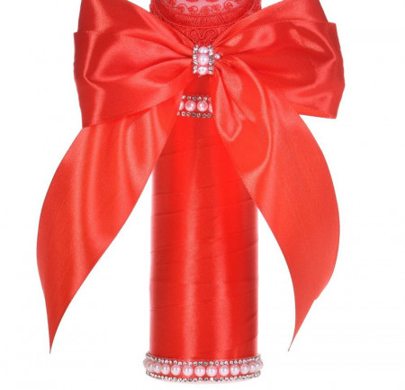 Set botez elegant, lumanare margelute si si trusou botez in landou, decor dantela rosie ingusta, Denikos® C9307 - Img 2