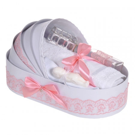 Set botez, rochita cu trena, 3 piese, trusou botez si lumanare, decor dantela dusty rose, Denikos® C9199 - Img 5