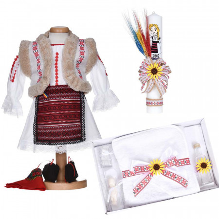 Set botez traditional fetita, rochita botez populara, trusou botez si lumanare, decor national, Denikos® C9290