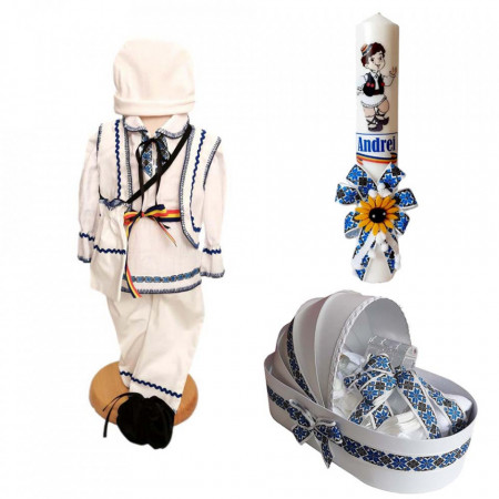 Set costum botez, trusou si lumanare personalizata, decor traditional, Denikos® C9008