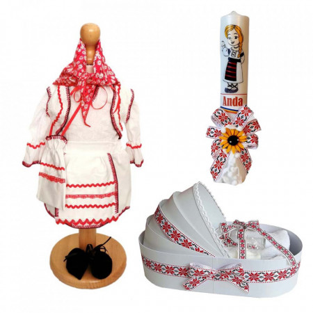 Set costum rochita traditionala, trusou si lumanare personalizata, decor popular Denikos® C9018
