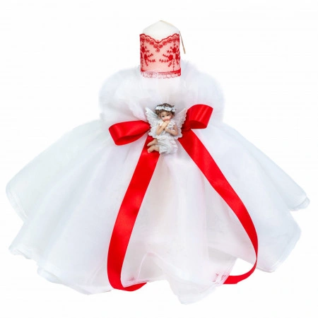 Set dantela trusou botez, cutie trusou si lumanare, Ingeras, decor Rosu, Denikos® 571 - Img 4