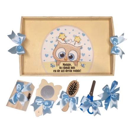 Set tava mot bufnita simpatica, baietel 1 an, fundite Bleu, Denikos® TV008 - Img 2