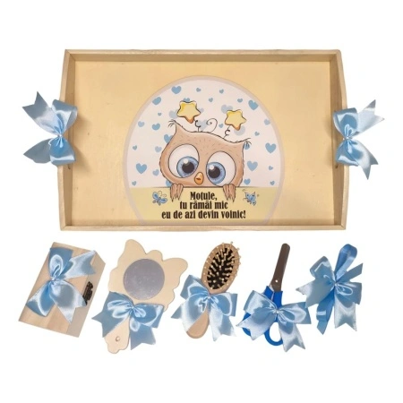 Set tava mot bufnita simpatica, baietel 1 an, fundite Bleu, Denikos® TV008 - Img 2