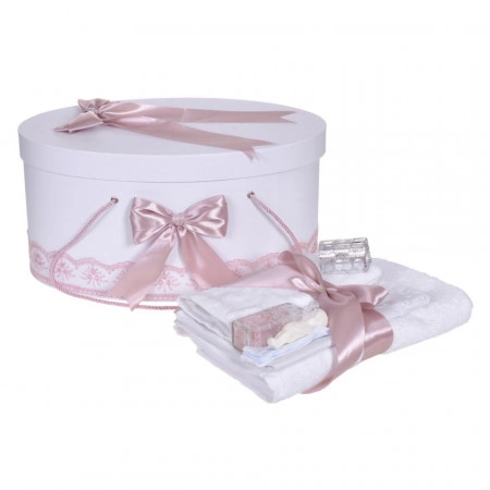 Set trusou botez, cutie trusou si lumanare, decor elegant dantela Roz pudra, Denikos® 920 - Img 5
