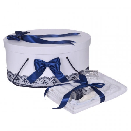 Set trusou botez, cutie trusou si lumanare, decor elegant dantela Bleumarin, Denikos® 918 - Img 5