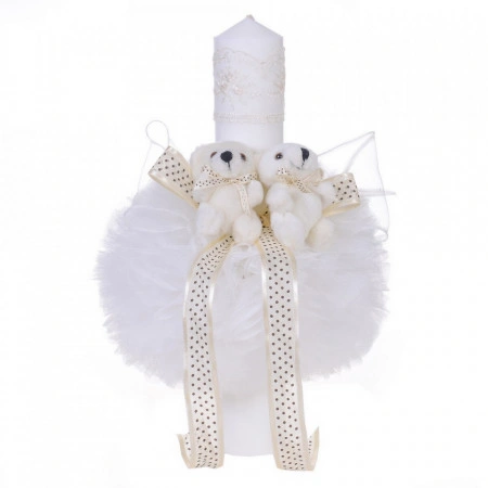 Set trusou botez, cutie trusou si lumanare, Ursulet, dantela ivoire, Denikos® 470 - Img 3
