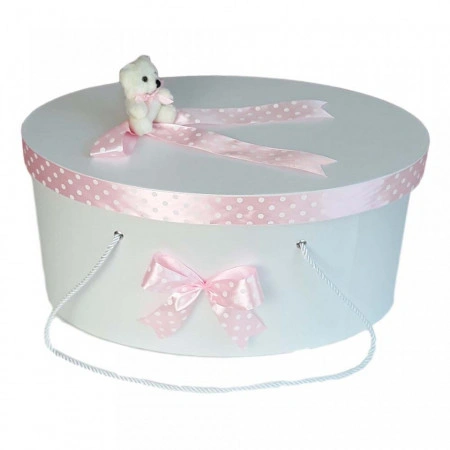 Set trusou botez, cutie trusou si lumanare, Ursulet, fundita roz, Denikos® 15 - Img 2