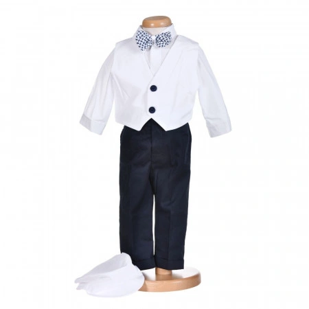 Costum botez baiat, alb cu bleumarin, 5 piese, Denikos® H005 - Img 2