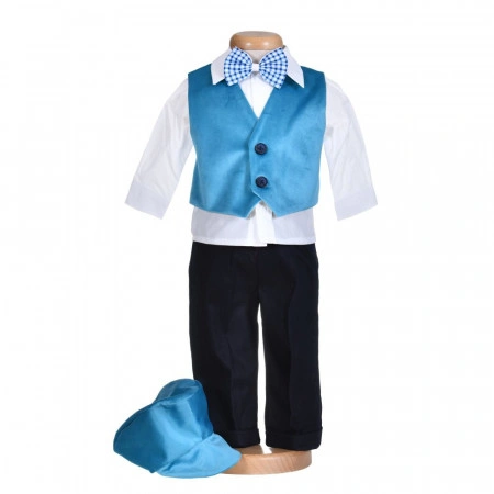 Costumas botez baietel, catifea turcoaz, 5 piese, Denikos® H015 - Img 2