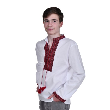 Ie populara baieti, alba, broderie motive nationale rosii, Denikos®TD205 - Img 2