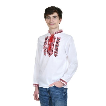 Ie traditionala baieti, alba, broderie rosie, motive nationale romanesti, Denikos®TD242 - Img 2