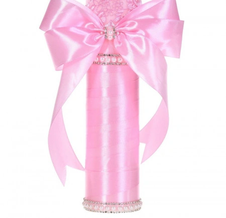 Lumanare botez decor roz elegant, dantela, margelute si fundita asortata, Denikos® C1193 - Img 3