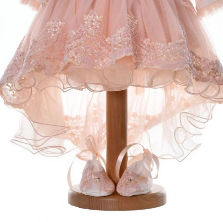 Rochita botez fetite, cu trena, culoare somon elegant, 3 piese, Denikos® H042 - Img 4