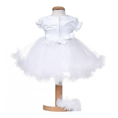 Rochita botez maneca scurta pentru fetita, alba, cu dantela, tulle si bentita - tinuta eleganta pentru botez Denikos® H051 - Img 2