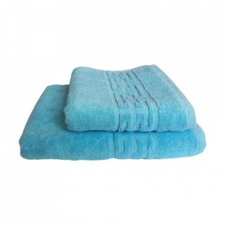 Set 2 prosoape groase si pufoase, bumbac, model grecesc, Bleu, Denikos® 245 - Img 2