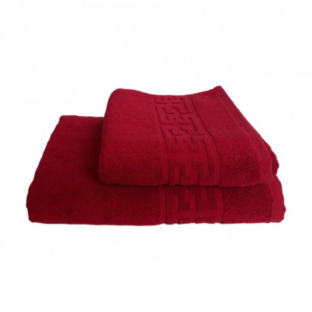 Set 2 prosoape groase si pufoase, bumbac, model grecesc, Rosu, Denikos® 272