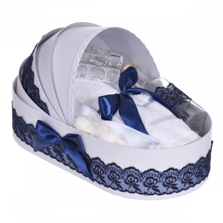 Set botez, costum botez baieti, 5 piese, trusou botez si lumanare cu ursulet, decor bleumarin, Denikos® C1152 - Img 3