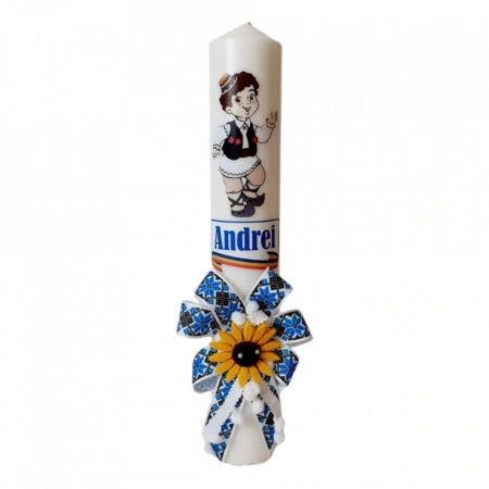 Set botez traditional baietel, trusou botez, lumanare si costum traditional baiat, Denikos® 739 - Img 2