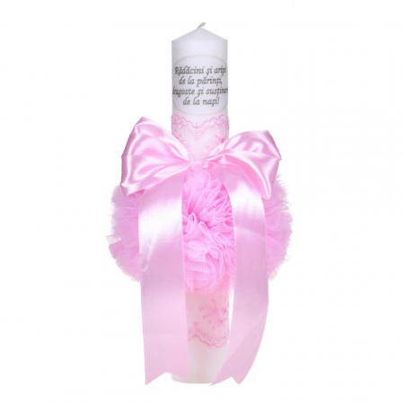 Set botez - trusou botez, lumanare cu mesaj si cutie trusou, decor elegant dantela Roz, Denikos® C1118 - Img 2