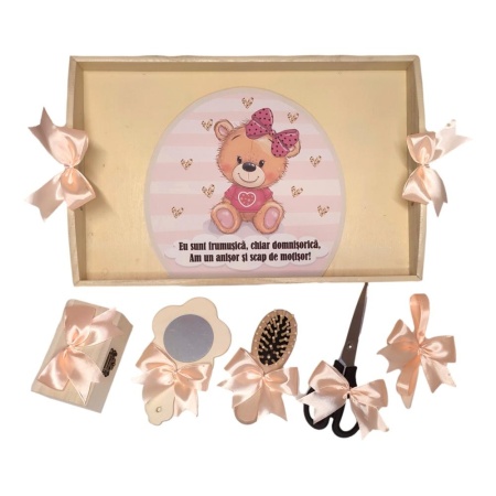 Set tava mot ruperea turtei tema Ursulet, fetita, funda Somon, Denikos® TV082 - Img 2
