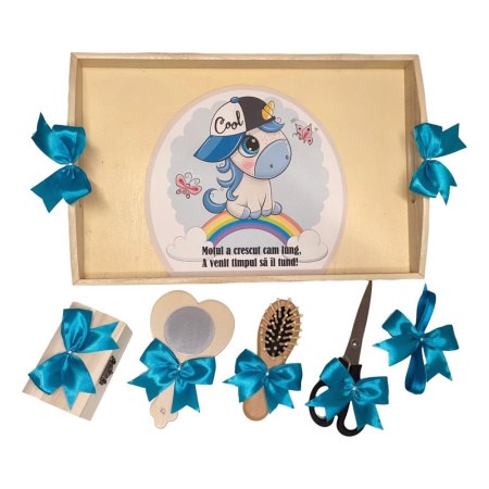 Set tava mot tema Unicorn, baietel 1 an, fundite turcoaz, Denikos® TV057 - Img 2