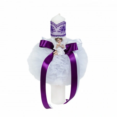 Set trusou botez, cutie trusou si lumanare, dantela si Ingeras, decor Mov, Denikos® 566 - Img 4