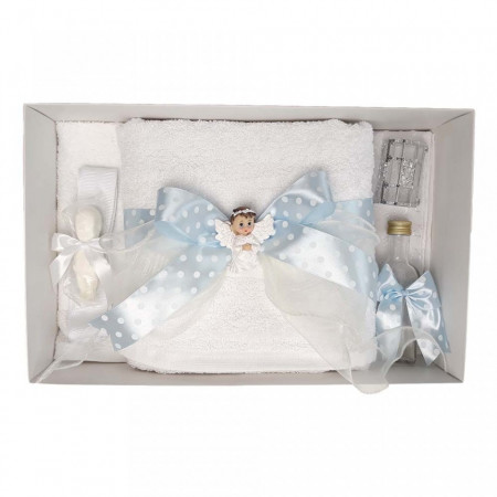 Trusou botez fundita bleu cu buline, cu ingeras, Denikos® 29