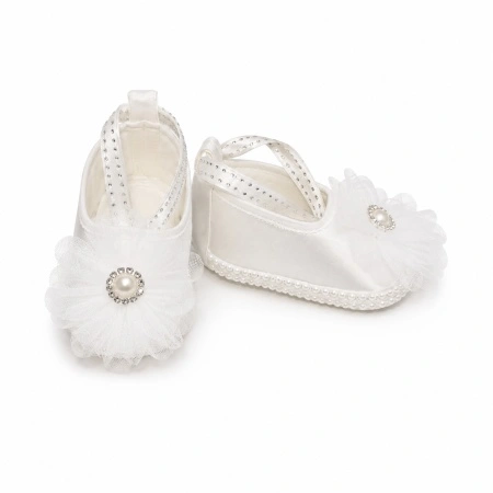 Botosei eleganti albi pentru botez fetite cu floare din tull si strasuri, masura unica, Denikos® H052 - Img 3