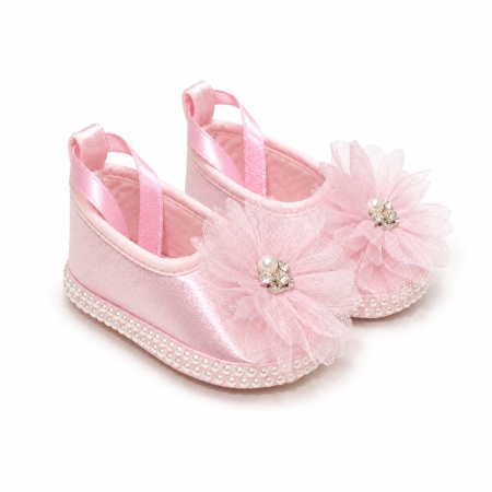 Botosei eleganti roz pentru botez fetita cu floare din tull si strasuri, masura unica, Denikos® H054 - Img 3