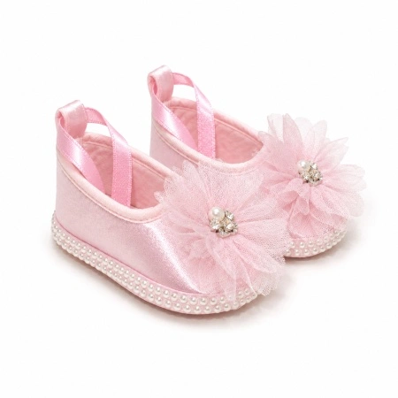 Botosei eleganti roz pentru botez fetita cu floare din tull si strasuri, masura unica, Denikos® H054 - Img 3