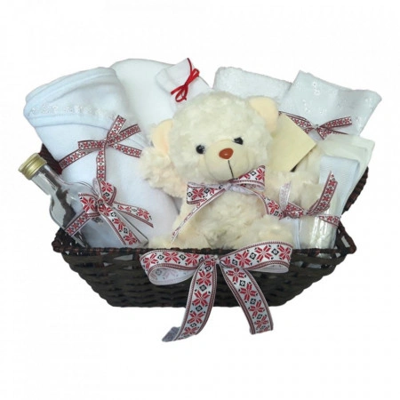 Cos cadou botez trusou si lumanare, tarancuta, decor traditional, Denikos® 006 - Img 2