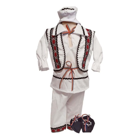 Costum botez traditional pentru baiat, alb, decor negru, rosu, 5 piese, Denikos®PTB05 - Img 2