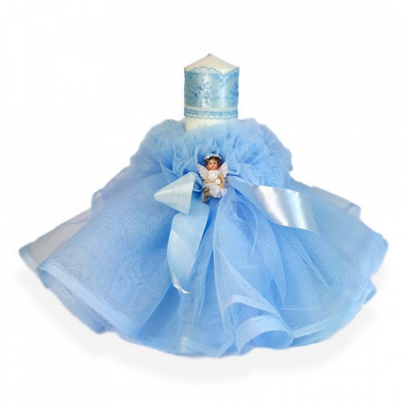 Lumanare botez tul bleu, fundita asortata si ingeras, Denikos® 406