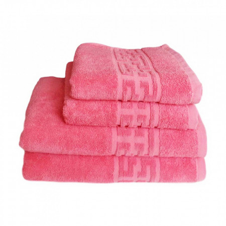 Set 4 prosoape groase si pufoase, bumbac, model grecesc, Corai, Denikos® 249