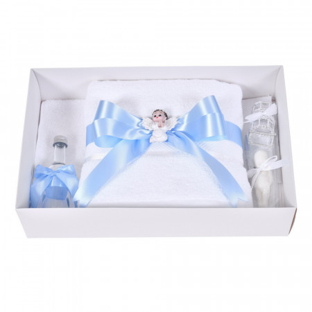 Set botez cochet, lumanare dantela, margelute si ingeras si trusou botez asortat, decor Bleu, Denikos® C9311 - Img 5