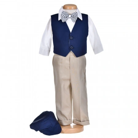 Set botez, costum botez baieti, 5 piese, trusou botez si lumanare cu ursulet, decor bleumarin, Denikos® C1152 - Img 4