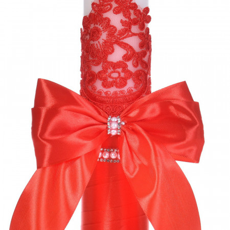 Set botez elegant, lumanare margelute si si trusou botez in landou, decor dantela rosie ingusta, Denikos® C9307 - Img 4
