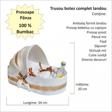 Set botez traditional baietel, trusou botez landou, lumanare si costum popular baiat, Denikos® 963 - Img 3