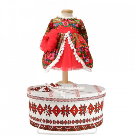 Set costumas botez traditional fetita si cutie trusou asortata, Denikos® 1007