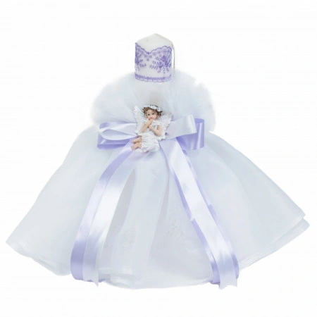 Set dantela trusou botez, cutie trusou si lumanare, Ingeras, decor Lila, Denikos® 569 - Img 4
