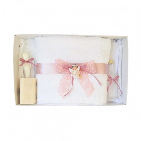 Set trusou botez, cutie trusou si lumanare, dantela si Ingeras, decor Roz Pudra, Denikos® 564 - Img 3