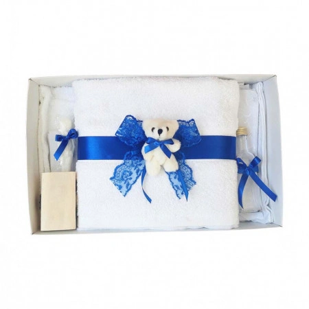 Set trusou botez, cutie trusou si lumanare, dantela si Ursuleti, decor albastru, Denikos® 554 - Img 3