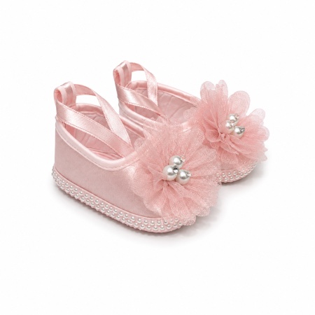 Botosei eleganti roz pudra pentru botez fetita cu floare din tull si strasuri, masura unica, Denikos® H053 - Img 3
